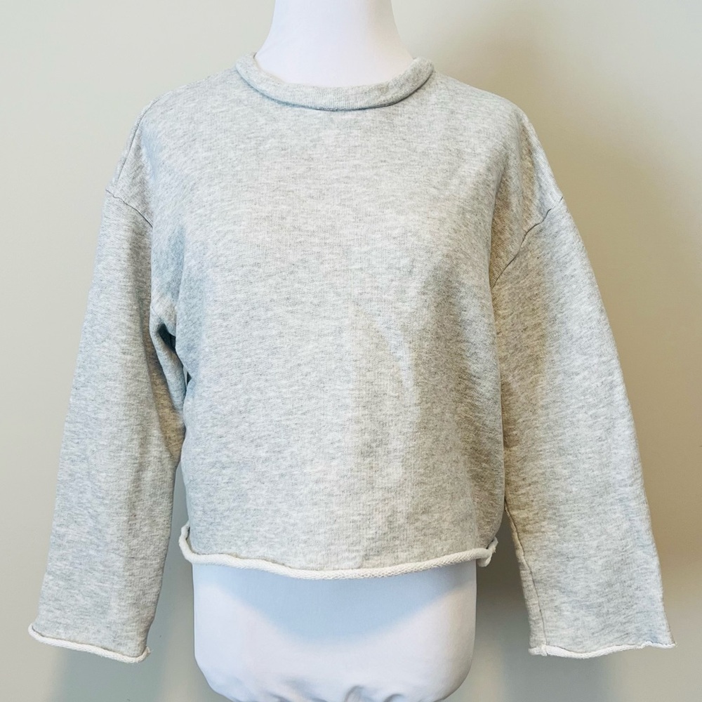 VINCE Cropped Cut-Off Crewneck French Terry Grey Size Small